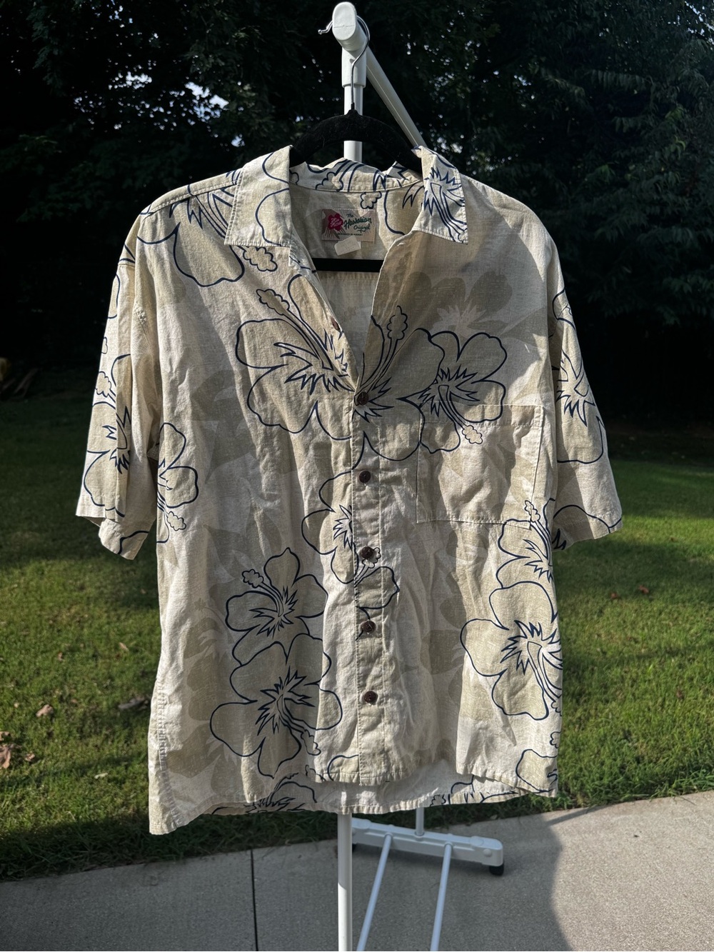 Beige Floral Short-Sleeve Button-Up Camp Shirt